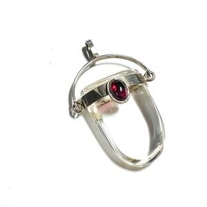 Crystal Quartz Pendant, Sterling Silver & Garnet Cabochon,  Talisman, Boho